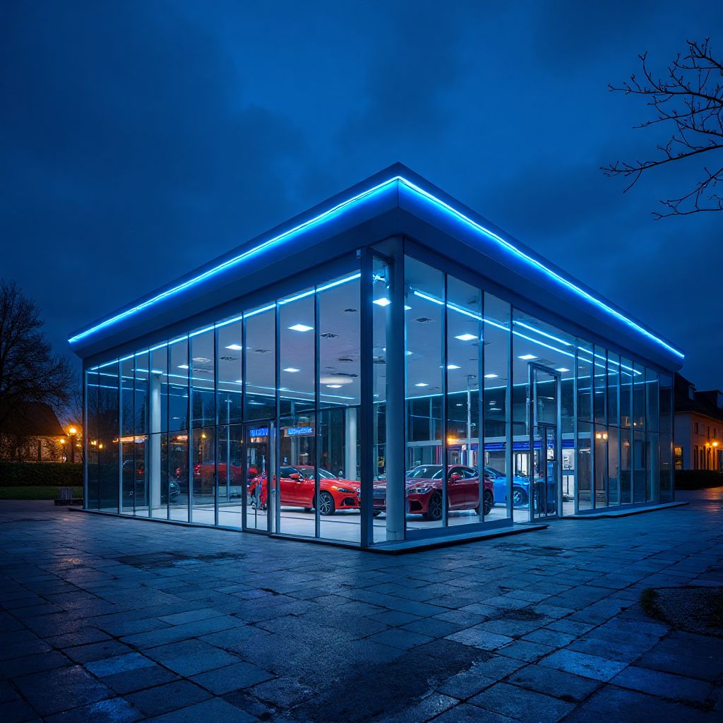 Modern auto service facility exterior view