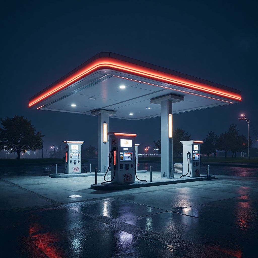 Premium fuel station with modern pumps